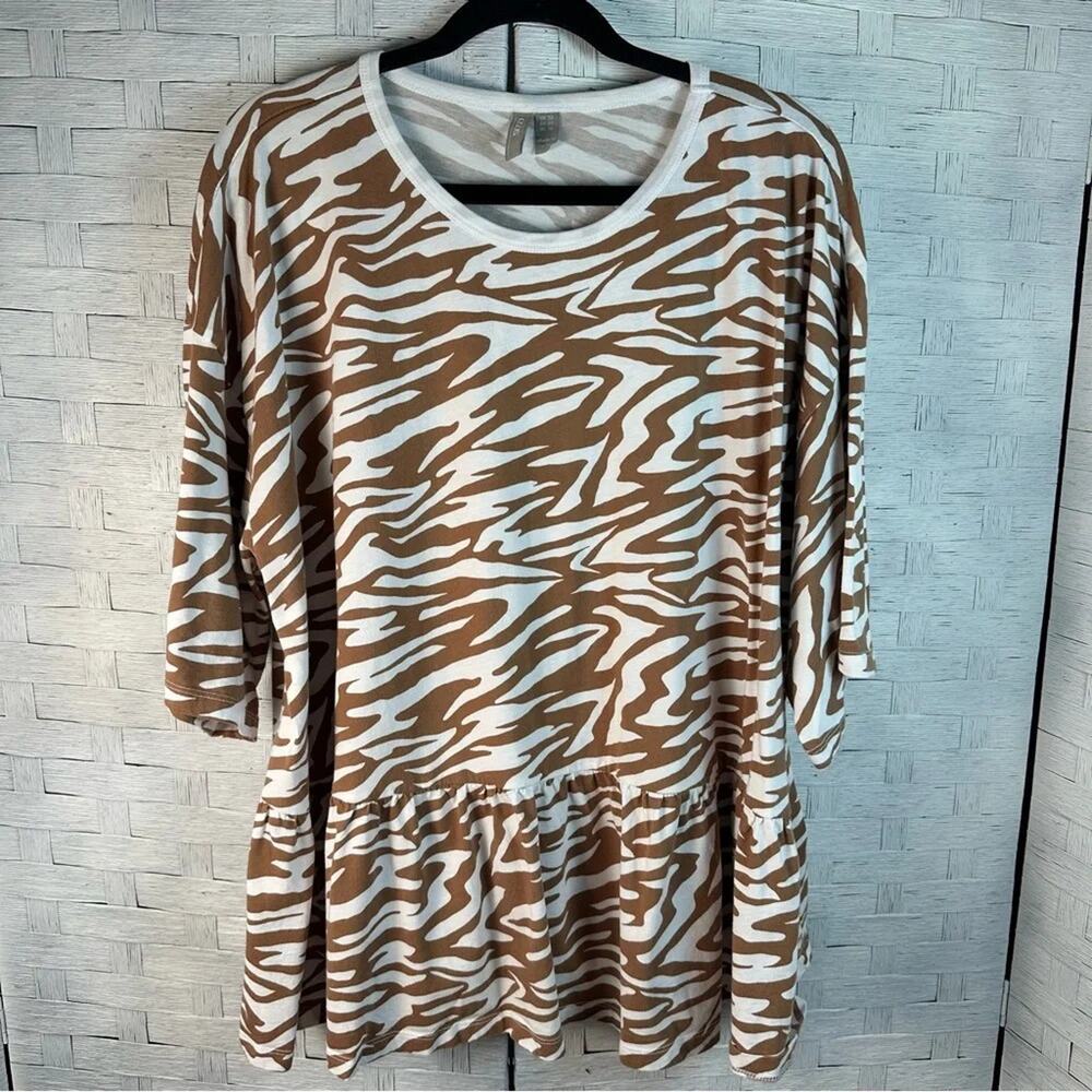 ASOS tunic top zebra print brown white ruffle feminine bohemian animal print